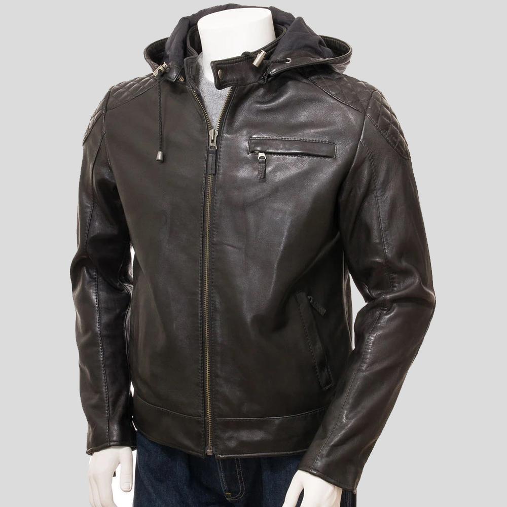 Men's Jami Black Hooded Leather Jacket