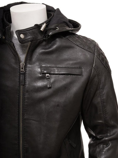 Men's Jami Black Hooded Leather Jacket