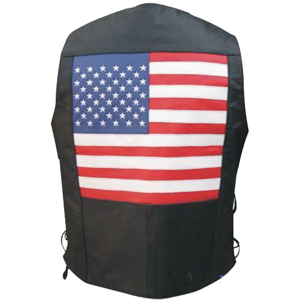 American Flag Leather Motorcycle Vest with Side Laces