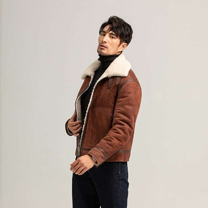 Men's Reddish Brown Shearling Air Force Jacket - B3 Sheepskin Shearling Jacket