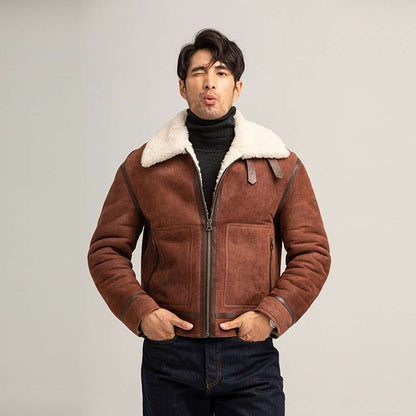 Men's Reddish Brown Shearling Air Force Jacket - B3 Sheepskin Shearling Jacket