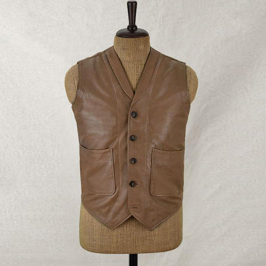 Men's Rock Style Brown Leather Biker Vest