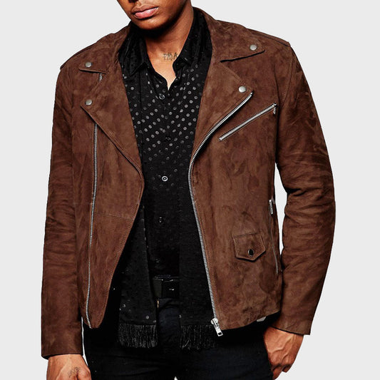 Men's Suede Asymmetric Biker Leather Jacket