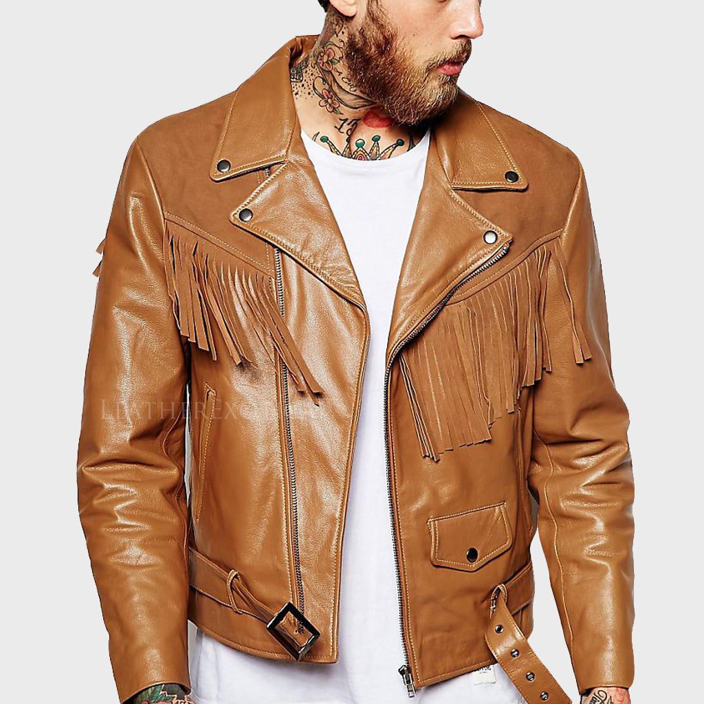 Men's Suede Fringe Motorcycle Jacket