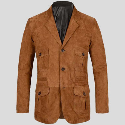 Mens Tan Brown Suede Leather Blazer