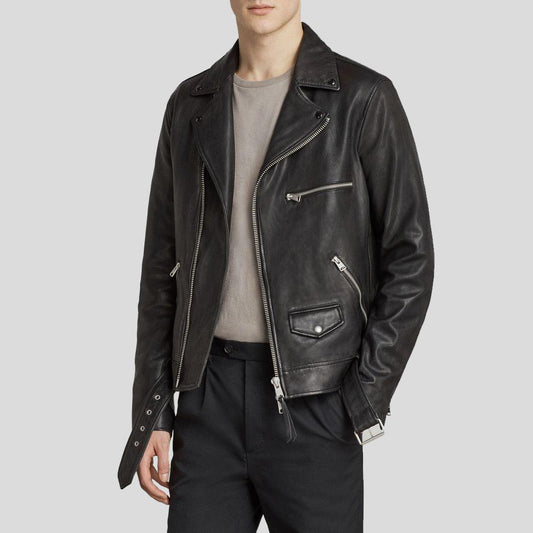 Men's Connor Black Motorcycle Leather Jacket