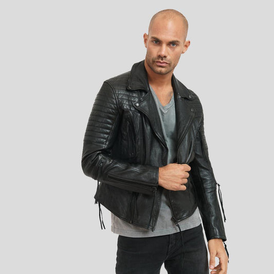 Dylan Black Motorcycle Leather Jacket For Men