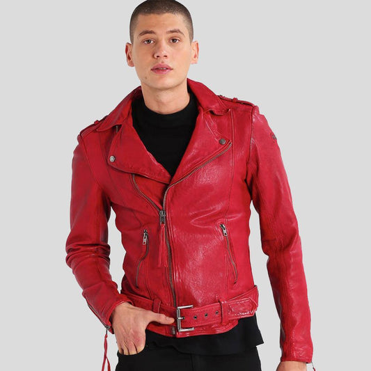 Men's Buel Red Motorcycle Leather Jacket