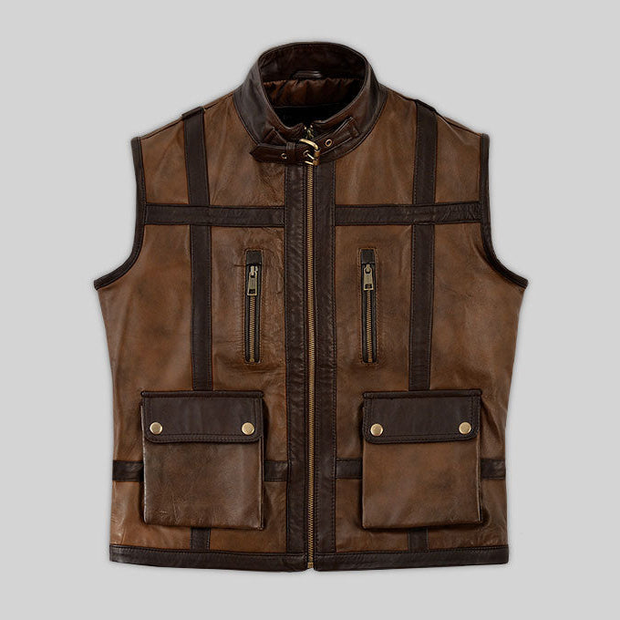 Men’s Camel Brown Leather Biker Vest