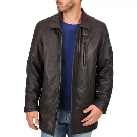 New Mens Black Genuine Leather Sport Coat