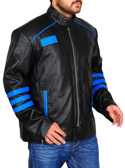 Men's Blue & Black Biker Leather Jacket
