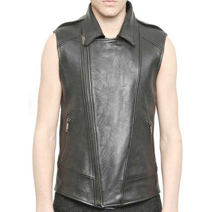 Premium Men’s Black Leather Biker Vest