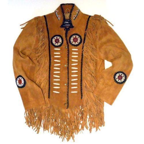 Men's Tan Fringe Western Jacket Cow Hide Stylish Suede Jacket