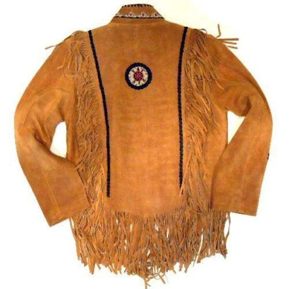 Men's Tan Fringe Western Jacket Cow Hide Stylish Suede Jacket