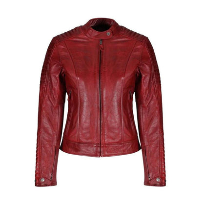 Red B3 Sheepskin Leather Biker Jacket For Women