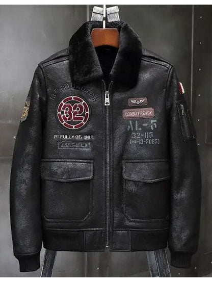 Men's Airforce Flight Coat Embroidered Shearling Jacket