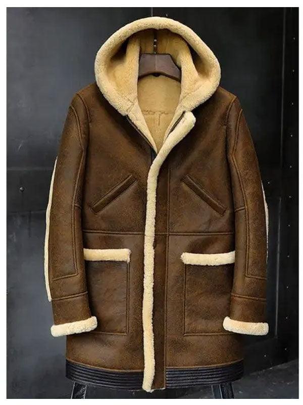 Men's Sheepskin Shearling Hooded Leather Jacket