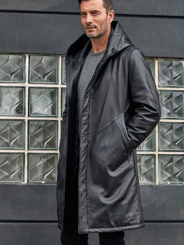 Men's Black Leather Parkas Overcoat Warm Down Jacket Oversize Winter Outwear