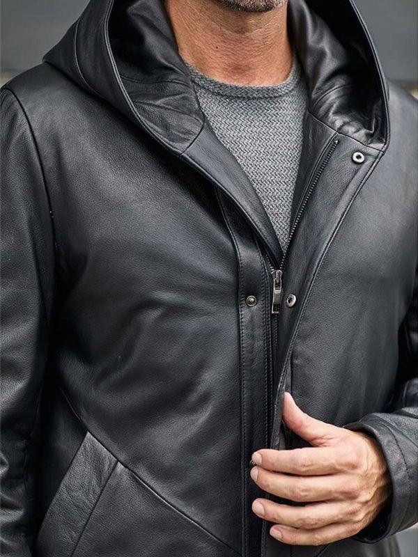 Men's Black Leather Parkas Overcoat Warm Down Jacket Oversize Winter Outwear