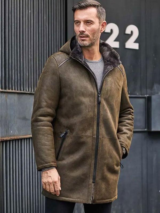 Men's Long Trench Coat with Removable Hooded Fur Outwear Warmest Winter Overcoat