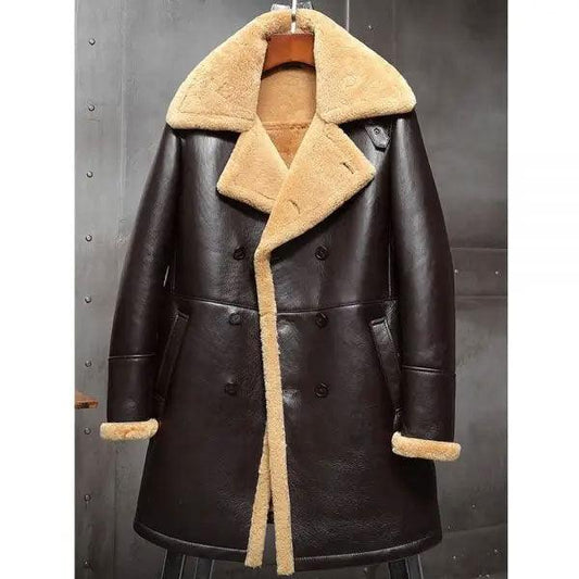 Men's Aviator B3 Flight Sheepskin Long Winter Coats Fur Bomber Leather Jacket