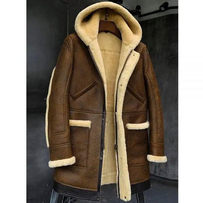 Men's Hooded Leather Jacket Sheepskin Coat Fur Coat Men's Winter Coats Long Fur Jacket