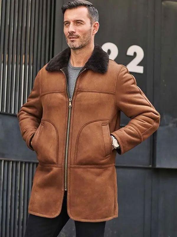 Men's Sheepskin Leather Jacket Winter Outwear Natural Hooded Fur Overcoat