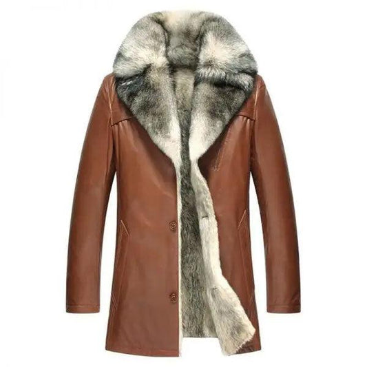 Men's Genuine Leather Sheepskin Jacket Liner Lambskin Coat 100% Long Outerwear