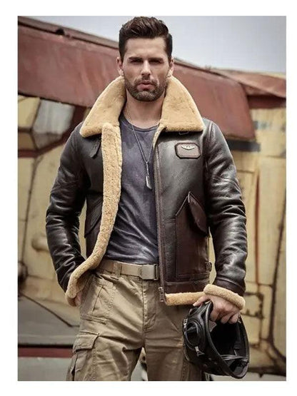 Men's Fur Coat Airforce Flight Shearling Leather Jacket