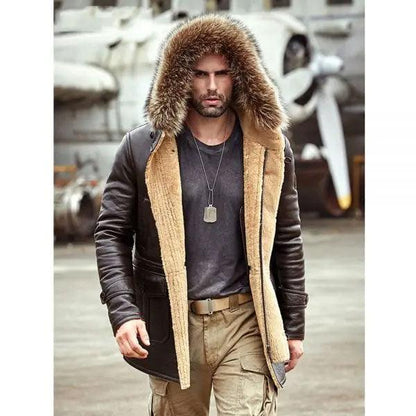 Men's Shearling B3 Leather Bomber Trench Coat
