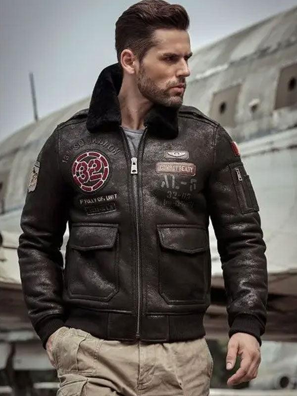 Men's Airforce Flight Coat Embroidered Shearling Jacket