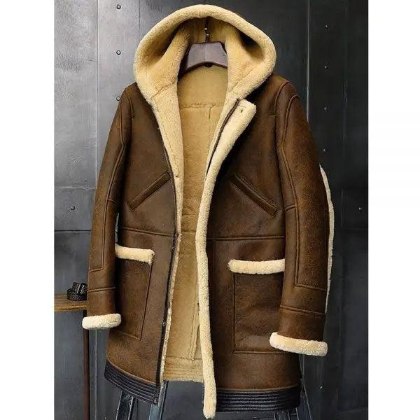 Men's Hooded Leather Jacket Sheepskin Coat Fur Coat Men's Winter Coats Long Fur Jacket