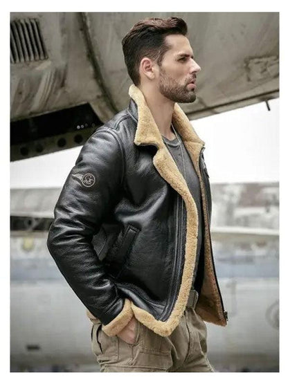 Men's Shearling Sheepskin Motorcycle Leather Bomber Jacket
