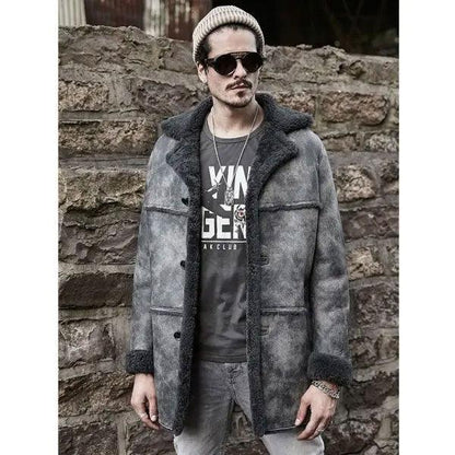 Men's Shearling Bomber Hunting Leather Trench Coat