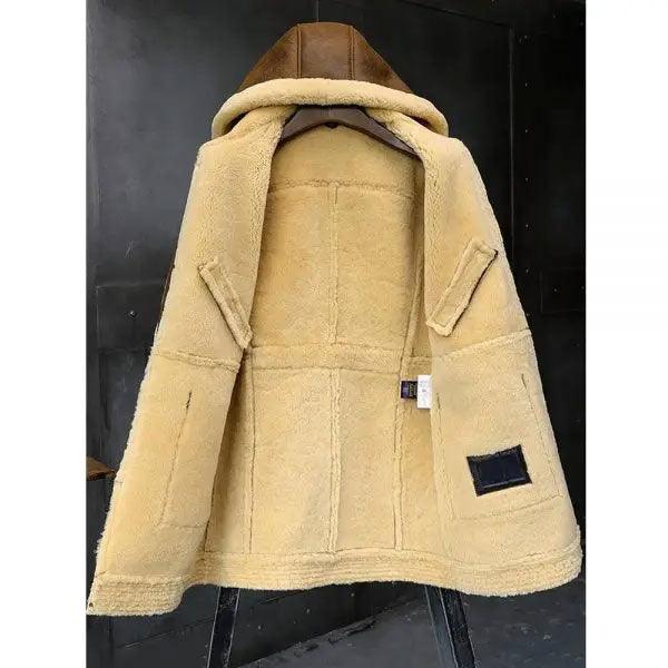 Men's Hooded Leather Jacket Sheepskin Coat Fur Coat Men's Winter Coats Long Fur Jacket