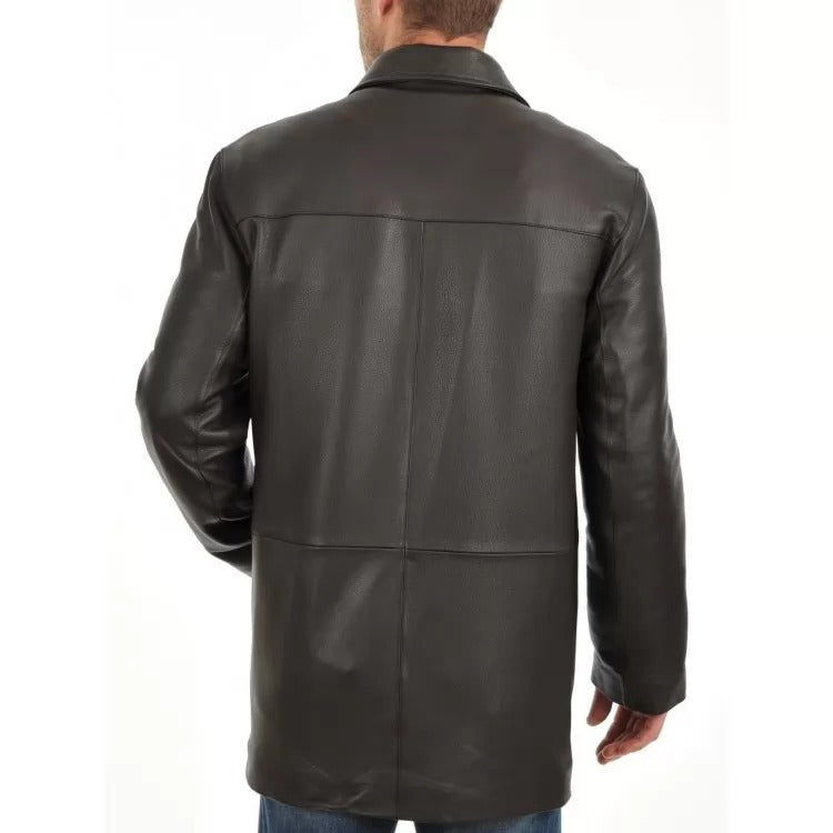 Mens Black Soft Lambskin Leather Car Coat