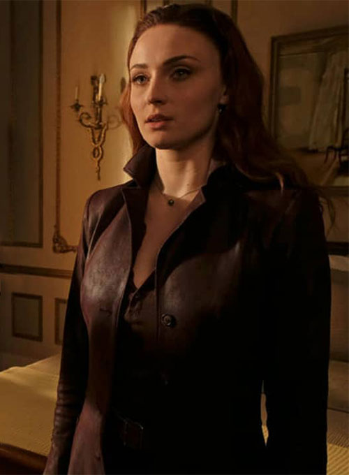 SOPHIE TURNER DARK PHOENIX LEATHER LONG COAT