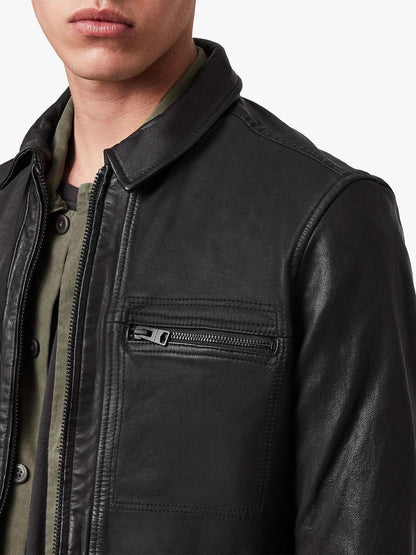 Men's Solid Black Leather Jacket