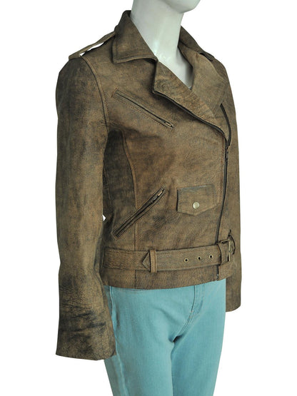 Women's Stylish Dirty Brown Distressed Leather Jacket