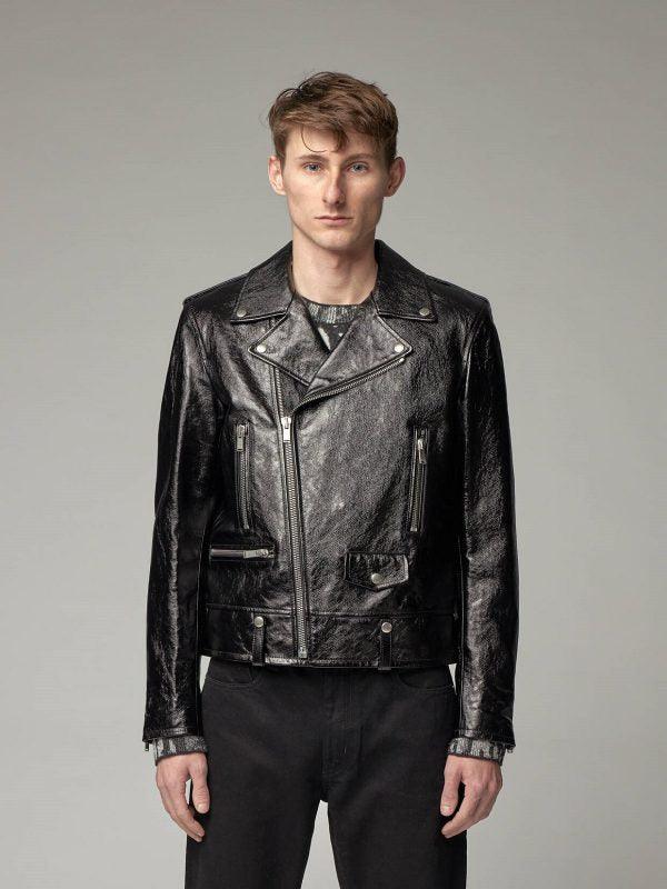 Men's Zipper Sleeves Leather Jacket In Black