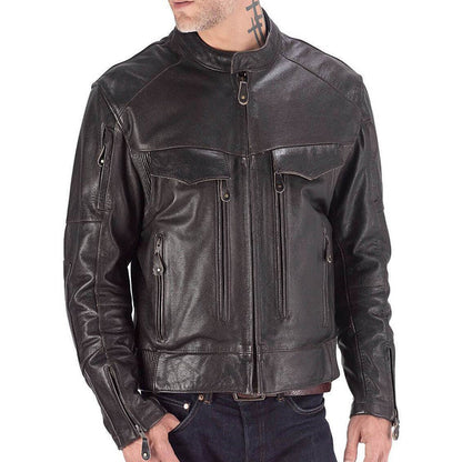 Men Classic Motorcycle Leather Jacket