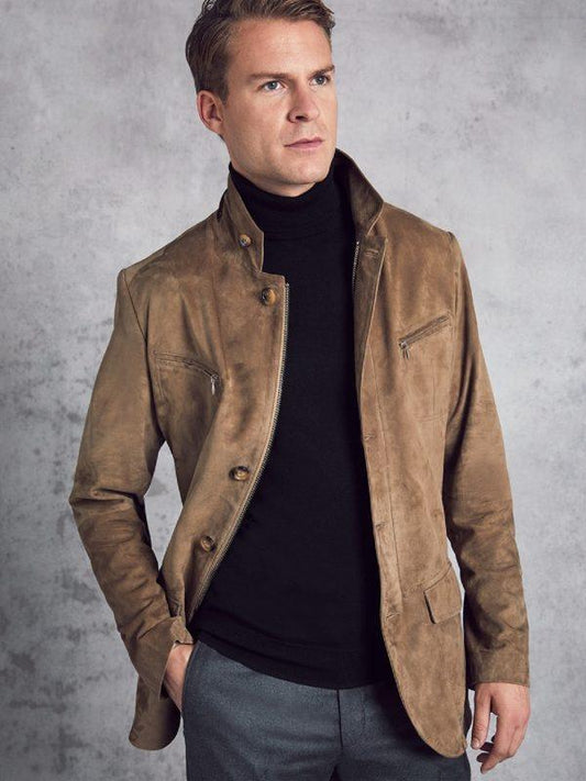 Brown Suede Leather Jacket For Men