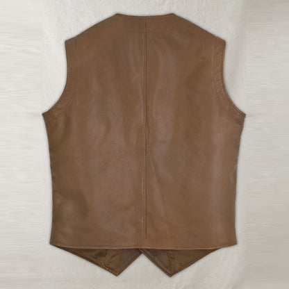 Men's Rock Style Brown Leather Biker Vest