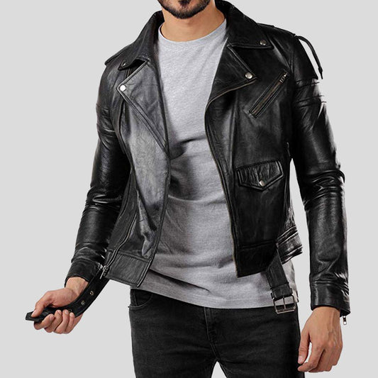 Men's Donn Black Vintage Motorcycle Leather Jacket