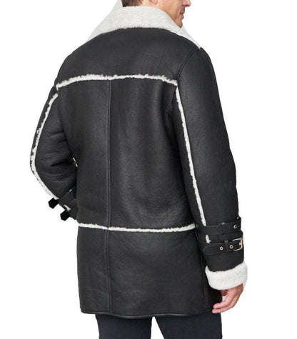 Shearling Sheepskin Car Coat Black