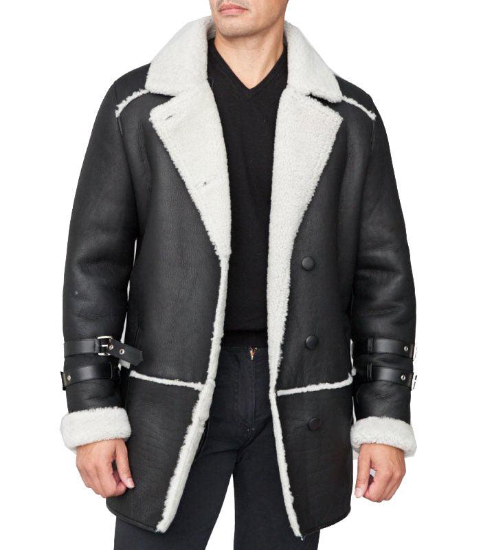 Shearling Sheepskin Car Coat Black