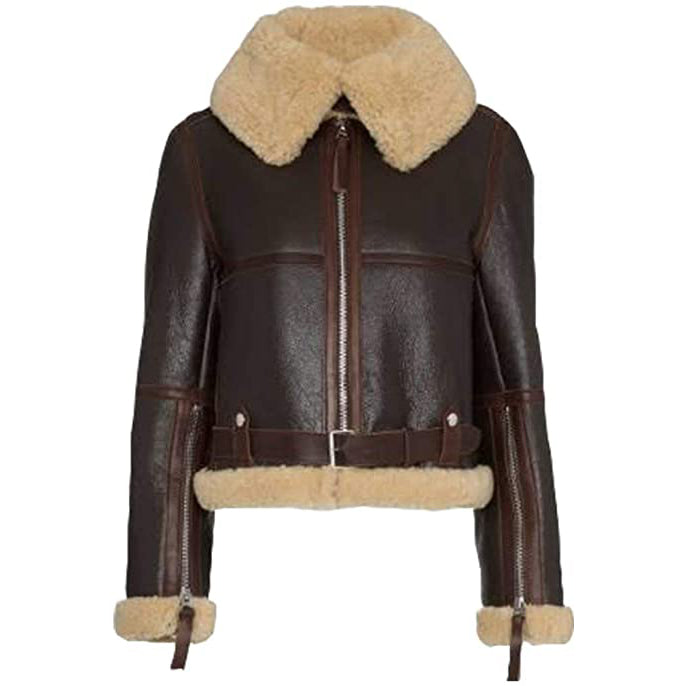 Women B3 Sheepskin Aviator Flight Fur Shearling Short Bomber Jacket