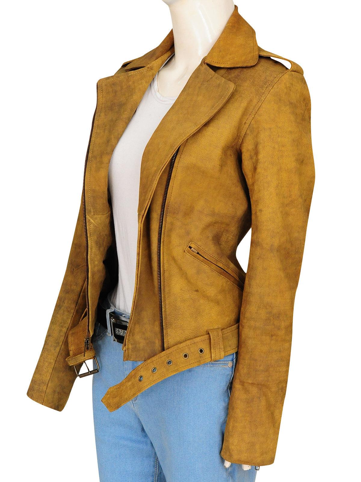 Distressed Brown Leather Jacket For Women