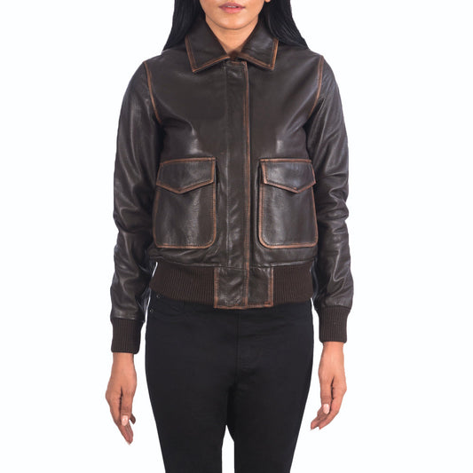 Womens A-2 Brown Leather Bomber Jacket