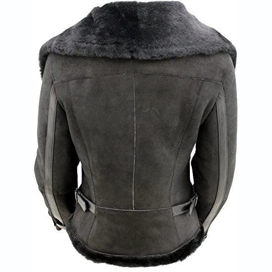 Womens Short Black Sheepskin Aviator Leather Jacket